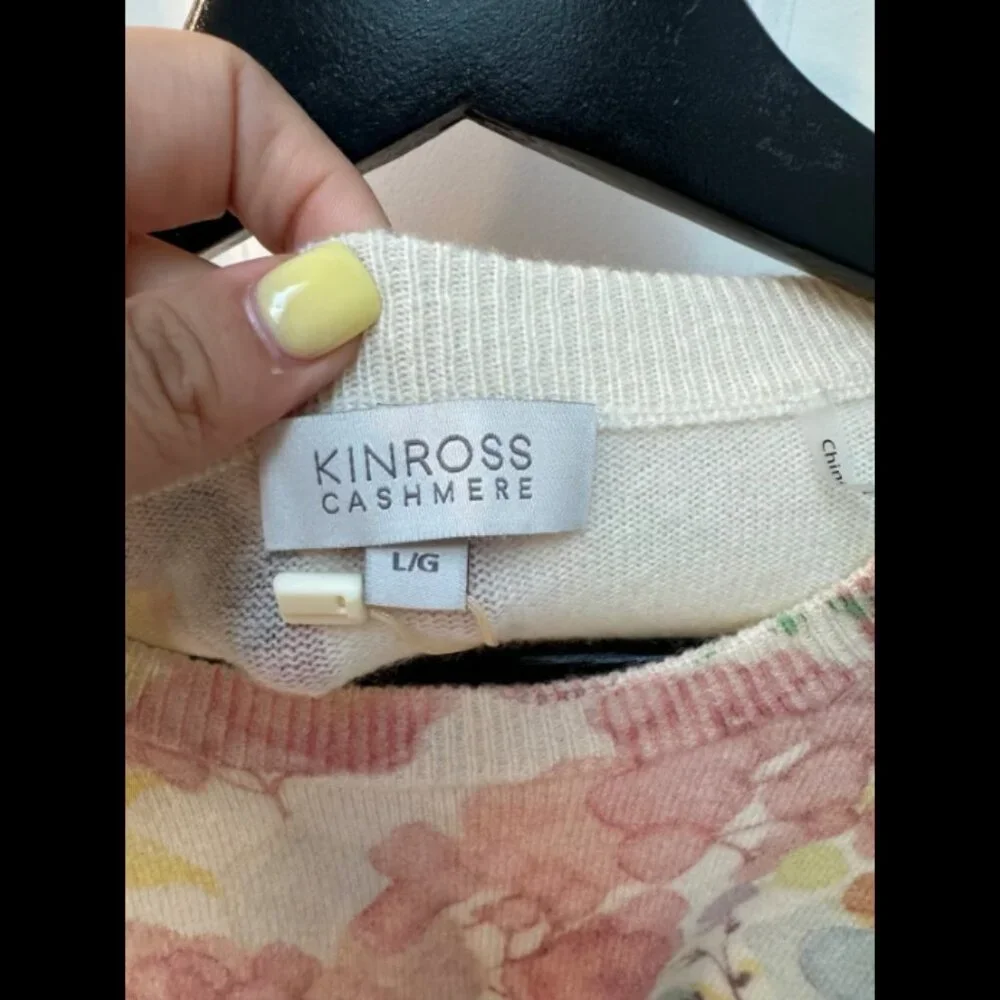 Kinross Cashmere Sweater Multi Floral pattern Size L - Picture 3 of 4